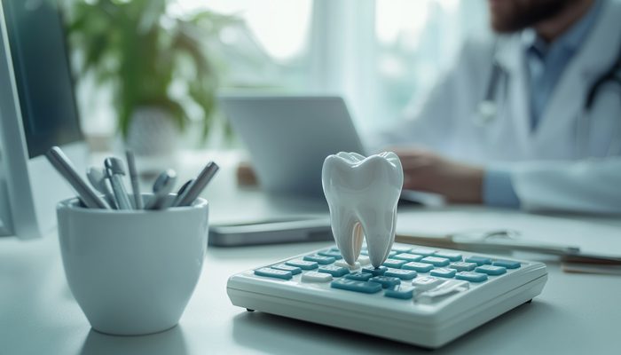 Zahnmodell auf einem Taschenrechner